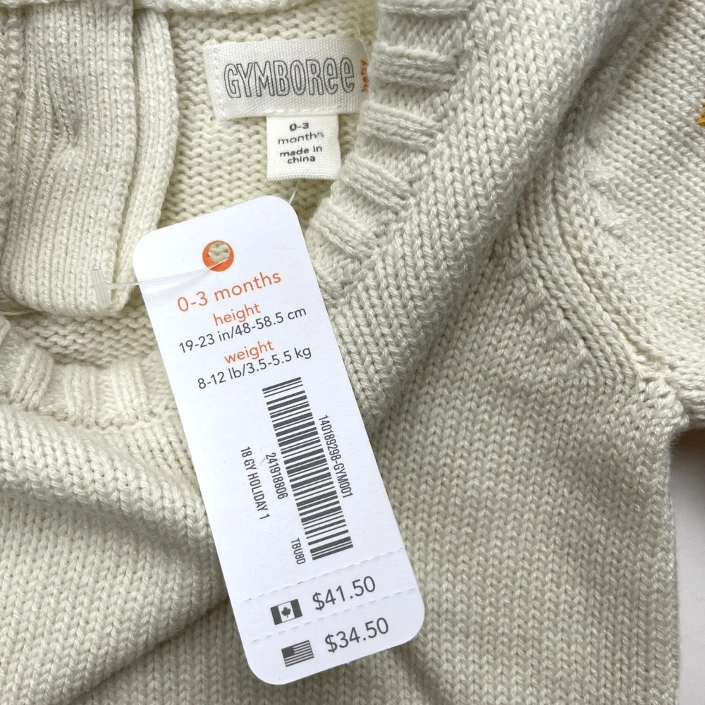 Gymboree Knit‎ Sweater Baby 0-3 Months Infant Ivory Star Knit Adorable NEW